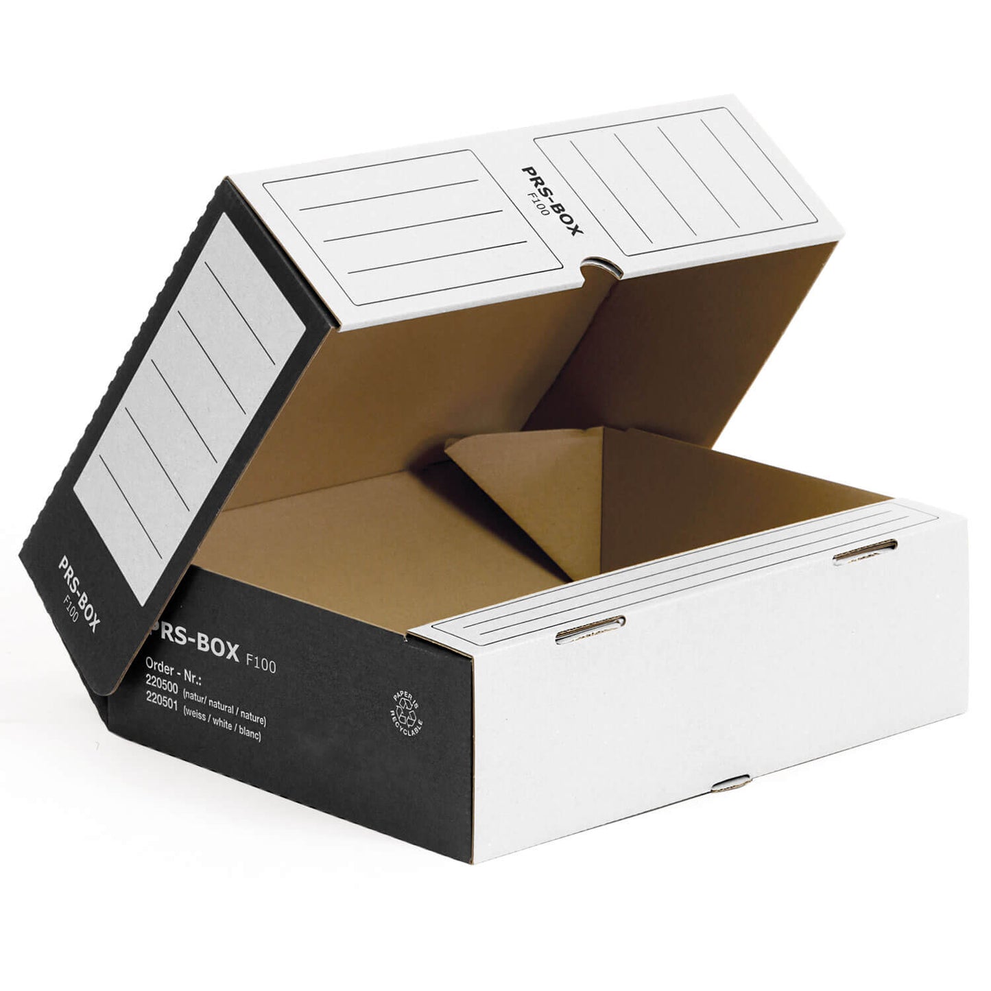 Boîtes de rangement PRS F100, blanc/noir, 100 mm, 20 pièces